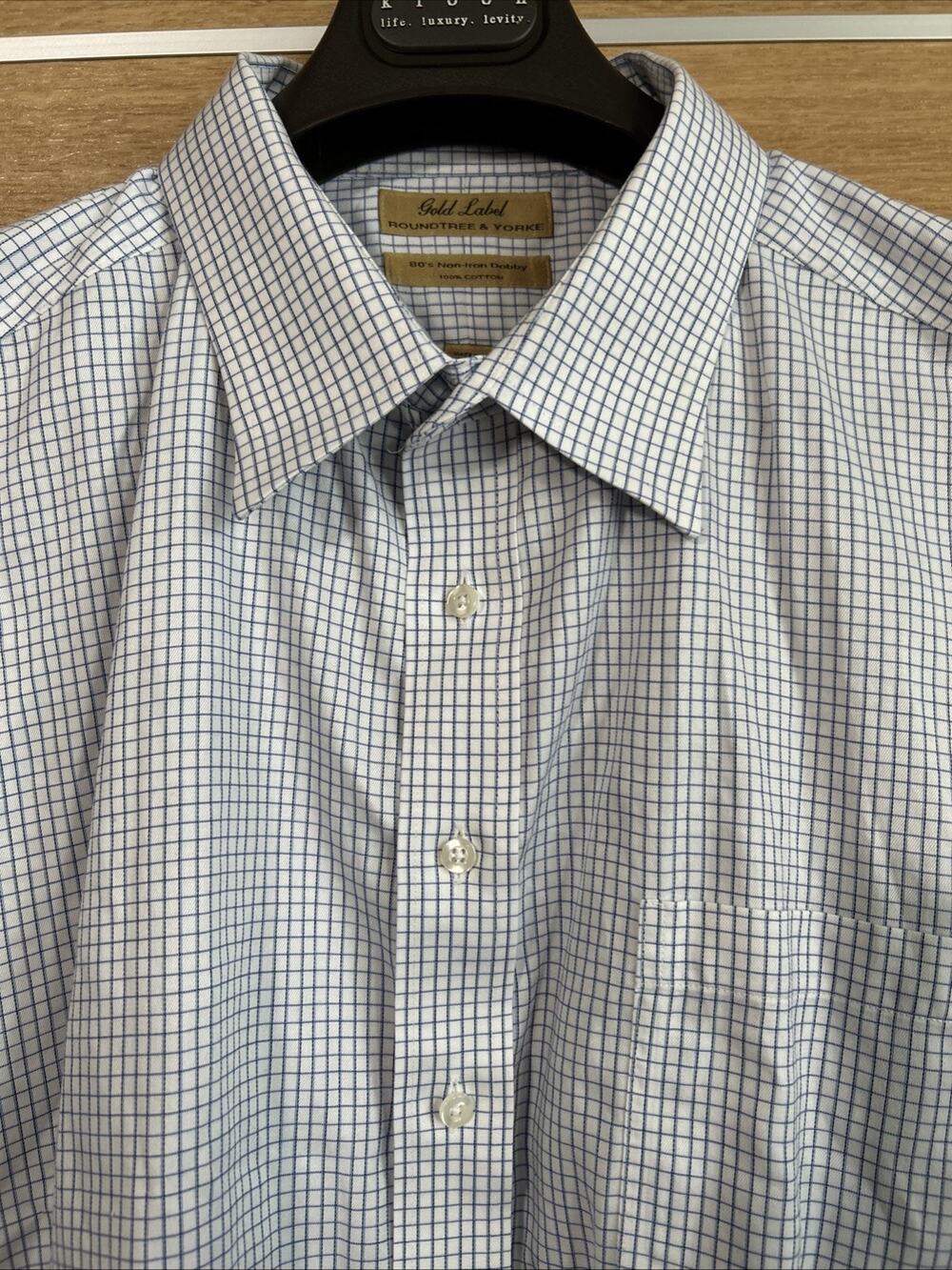 Roundtree & Yorke Gold Label 80s Non-Iron Dobby Cotton Dress Shirt Mens 19/34